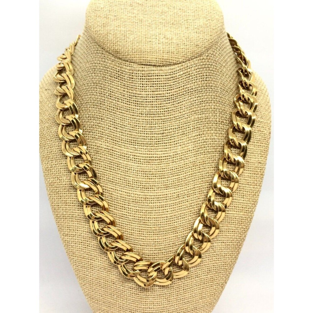 VINTAGE MONET NECKLACE Gold Tone Double Link Chain Chunky Statement